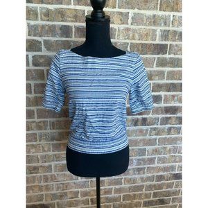 J. Crew Women's blouse size 00 striped short sleeve cotton blue and cream